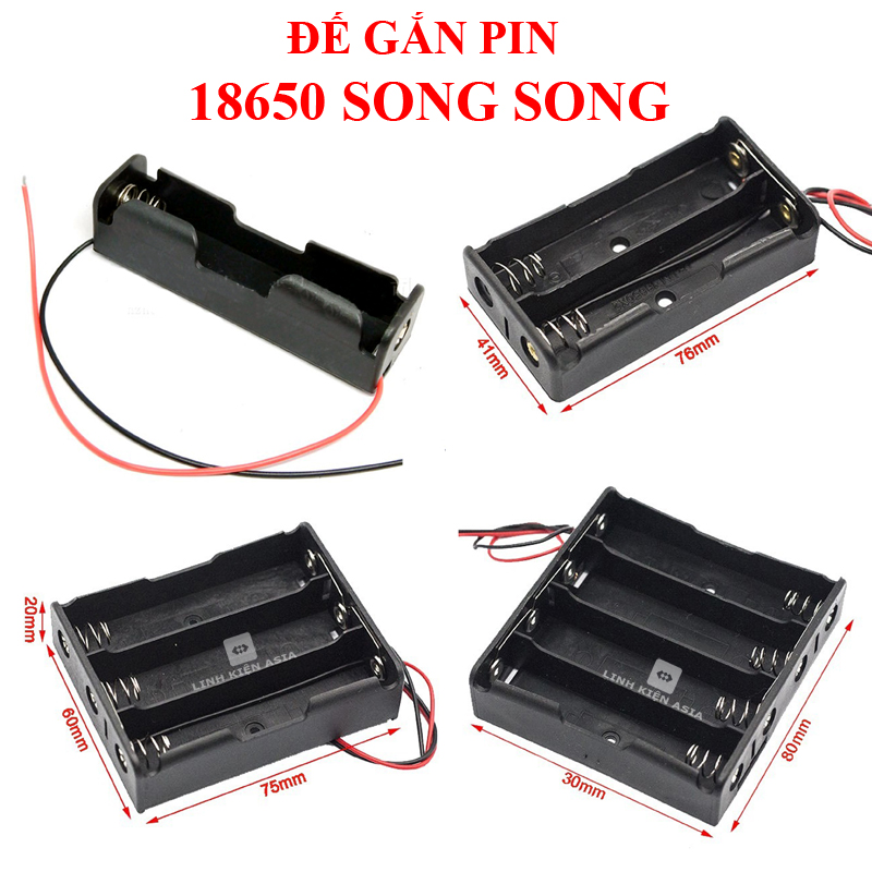 Đế gắn pin 18650 SONG SONG - khay đựng pin có dây - đế lò xo gắn pin 1/2/3/4 cell li-ion