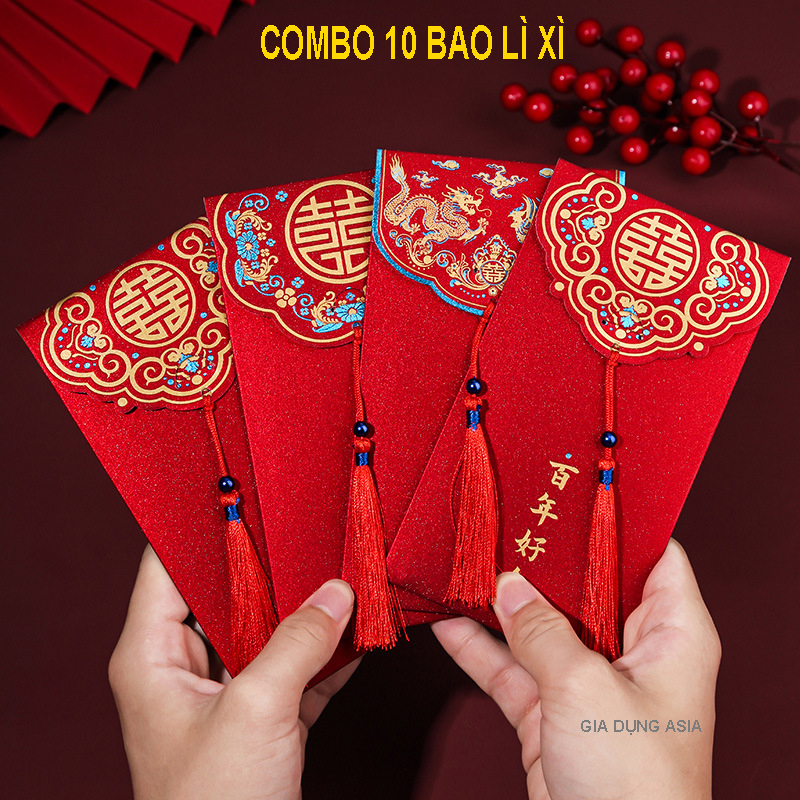 Combo 10 bao lì xì đỏ lễ tết cưới hỏi lịch sự phong cách