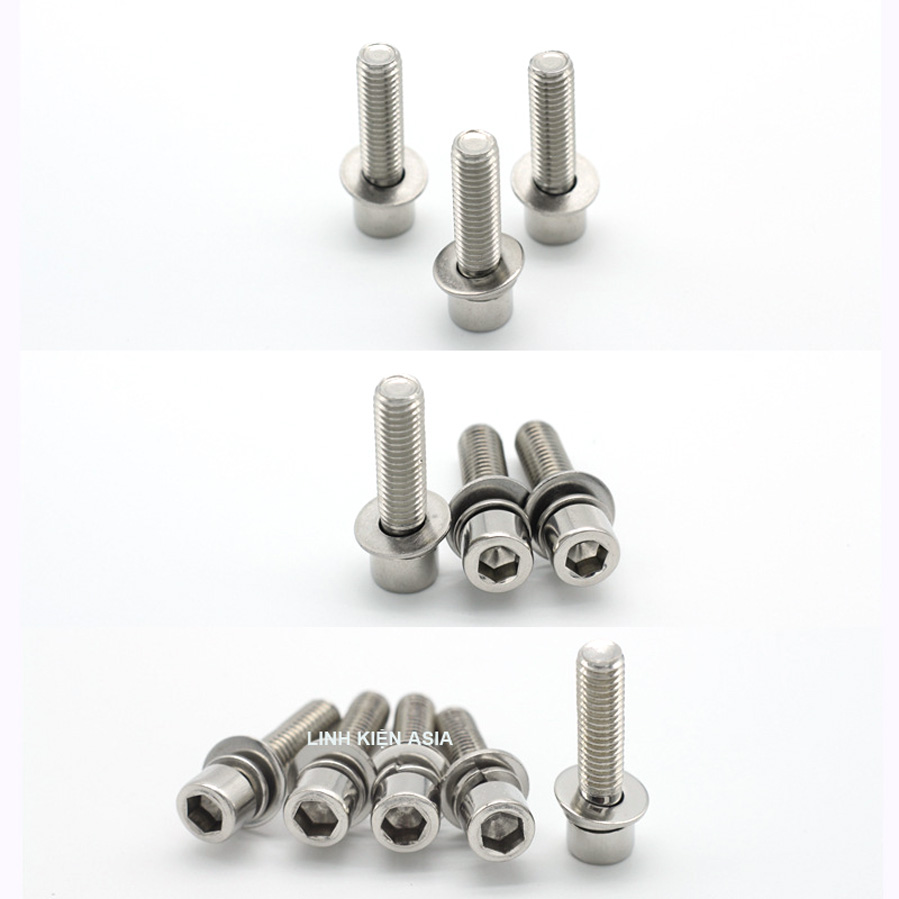 Bulong TRỤ (có long đền) lỗ trong lục giác có sẵn vòng đệm inox 201