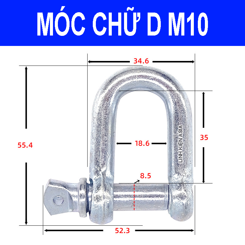 Móc chữ D vặn ốc chắc chắn, chịu lực tốt, độ an toàn cao