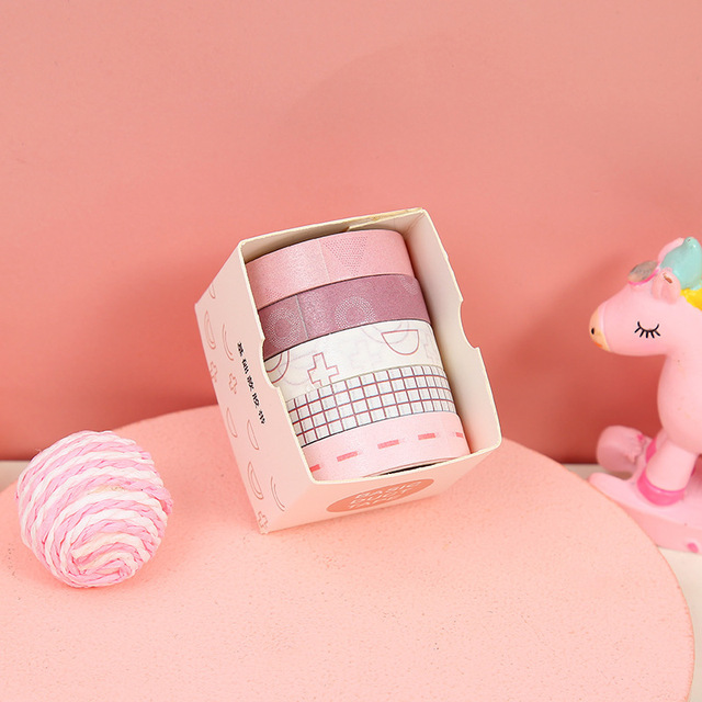 Hộp 5 Cuộn Băng Dính WASHI nhiều màu sắc dùng để trang trí