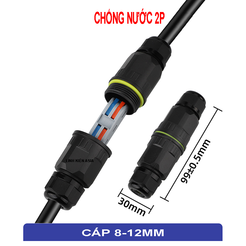 Đầu nối chống nước dây điện 220V, nối dây cáp tròn phi 8-12mm chống nước sử dụng ngoài trời