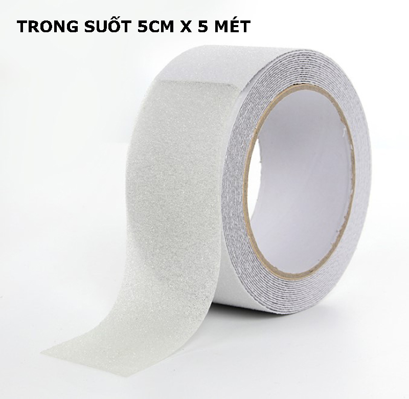 Cuộn băng keo CHỐNG TRƯỢT TRONG SUỐT, TRẮNG 5Mx5CM cho cầu thang - dán nền chống trơn trượt 5 mét