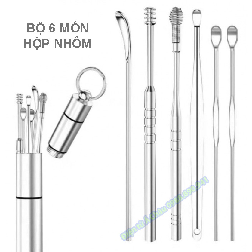 Bộ 6 dụng cụ vệ sinh tai ngoáy tai đồ lấy ráy tai Cao Cấp bằng thép không gỉ