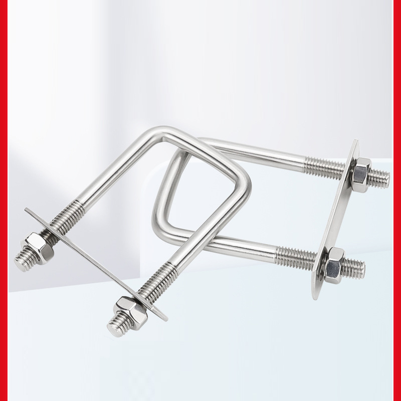 Kẹp chữ U Inox 304 – Bộ U-bolt 304 hình vuông bắt ống, khung thép, trụ cột