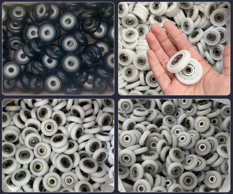 Bánh xe nhựa PU kèm theo bạc đạn kích thước nhỏ lỗ trục 5m, 8mm