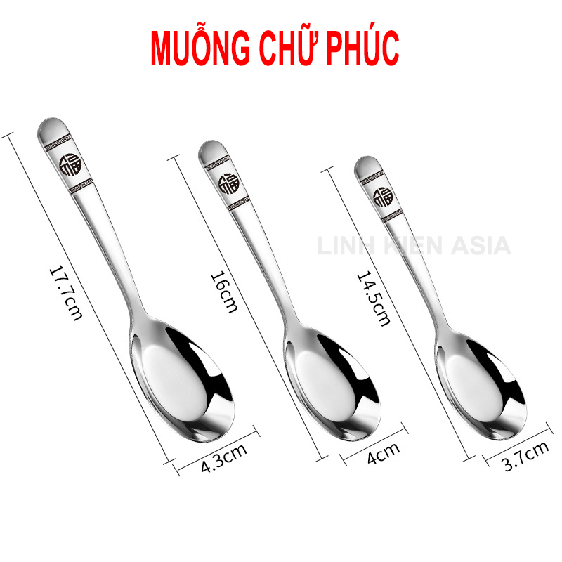 Muỗng inox khắc lazer chữ PHÚC chất lượng Stailess Steel