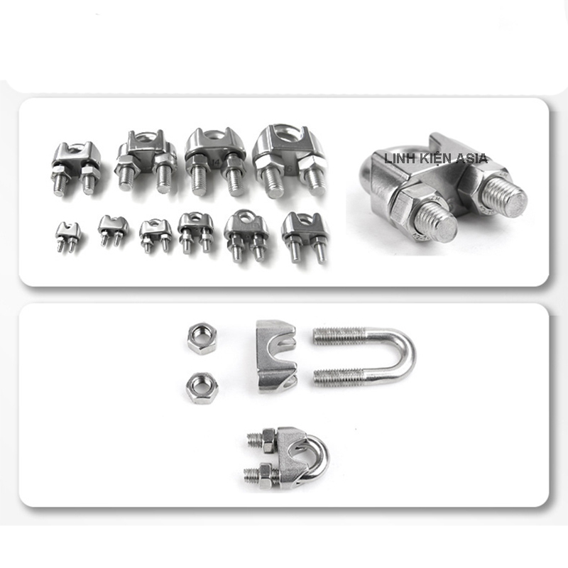Kẹp cố định dây cáp inox 304 có 2 chân vặn ốc chắc chắn