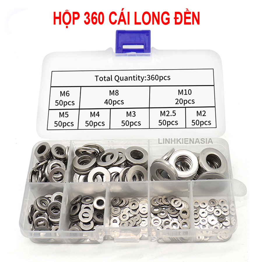Hộp 360 long đền M2-M10 thép không gỉ inox 304