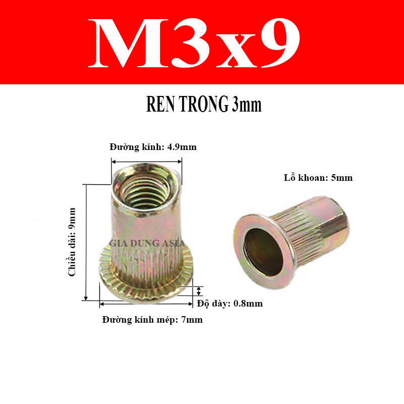 Combo 5-10 Ecu rút, tán rút mạ kẽm – Giải pháp tạo ren cho kim loại mỏng