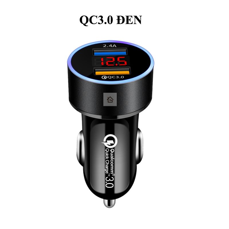 Tẩu đực sạc điện thoại trên ô tô chuyển 12-24V thành 5V với 2 cổng USB có đồng hồ đo vôn