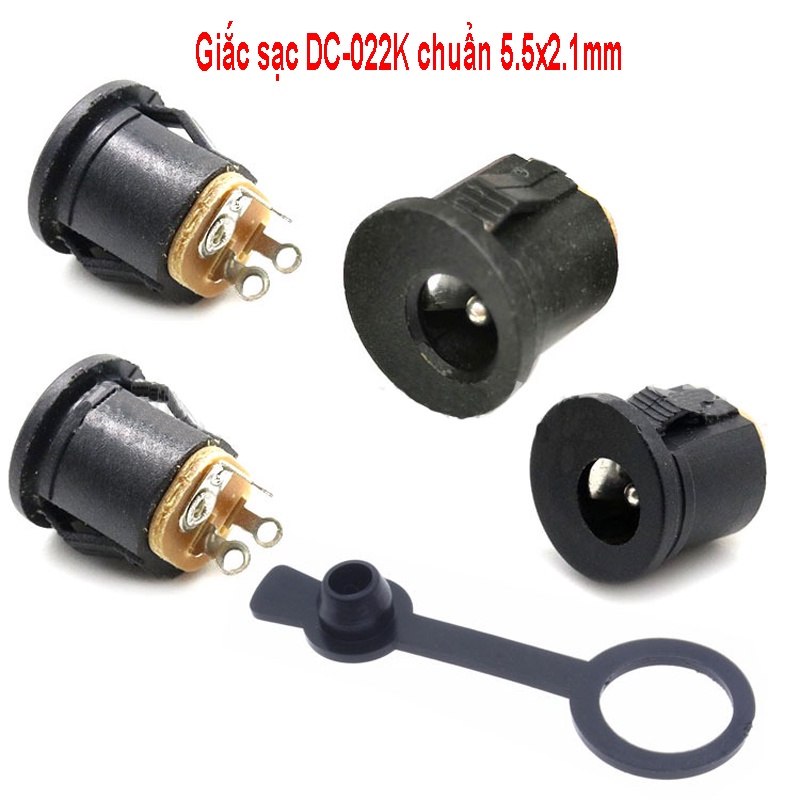 Giắc cái DC-022 chân gài và vặn ốc 5.5x2.1mm có cao su chống nước