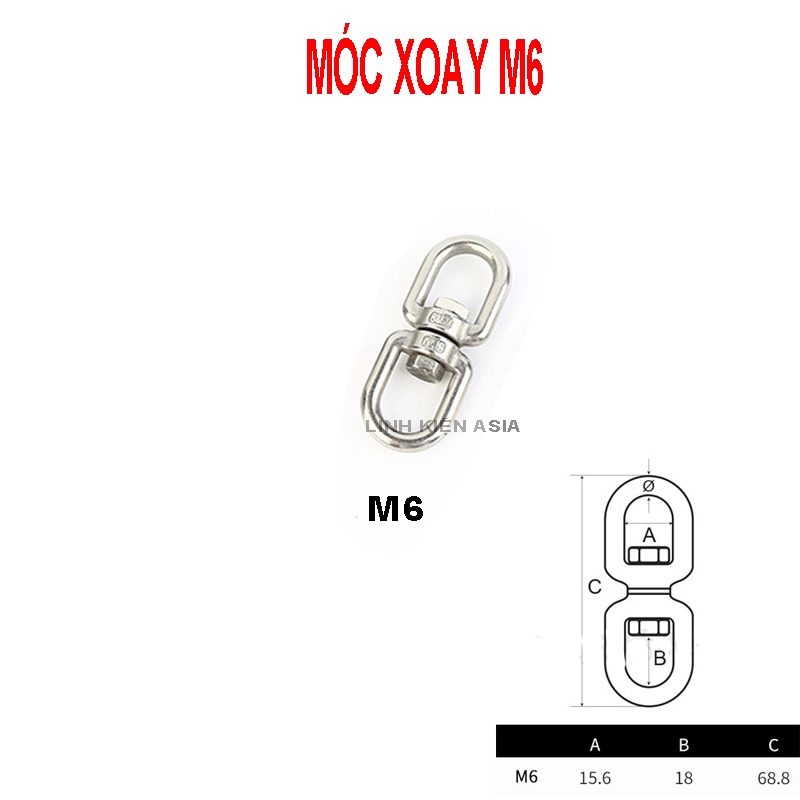 Móc xoay inox đa năng hình số 8, móc treo chống rối xoay 360 độ