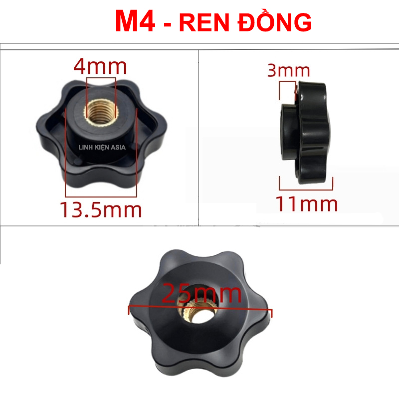 Núm siết ốc hình cánh hoa ren M4M5M6M8M10 lõi đồng