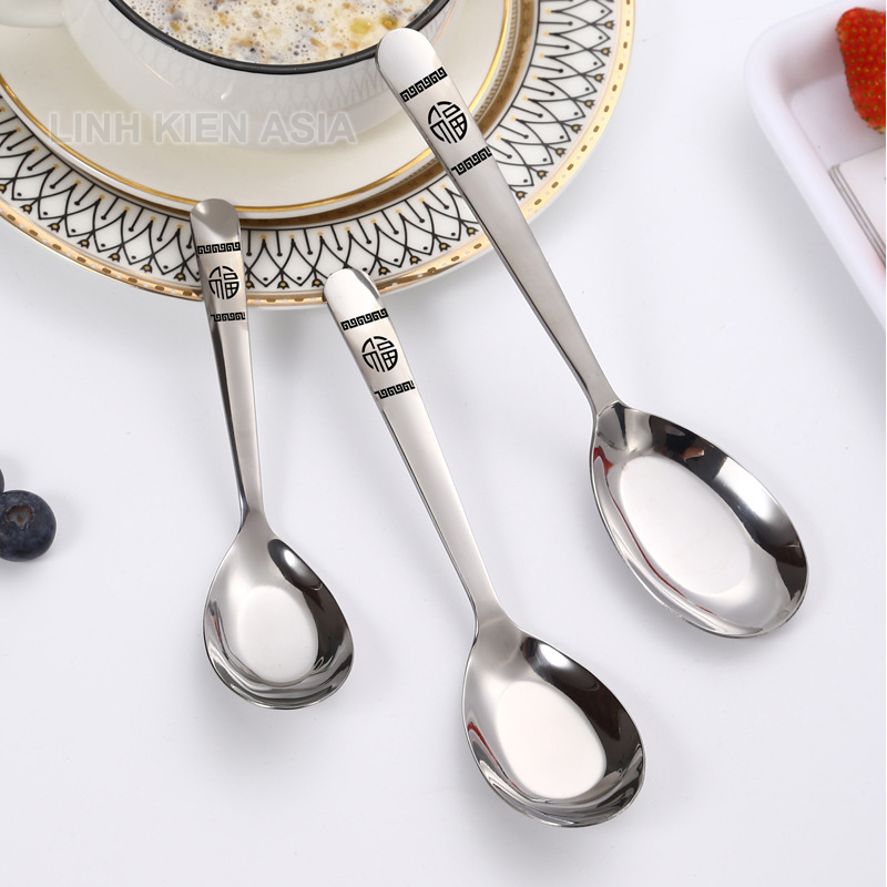 Muỗng inox khắc lazer chữ PHÚC chất lượng Stailess Steel