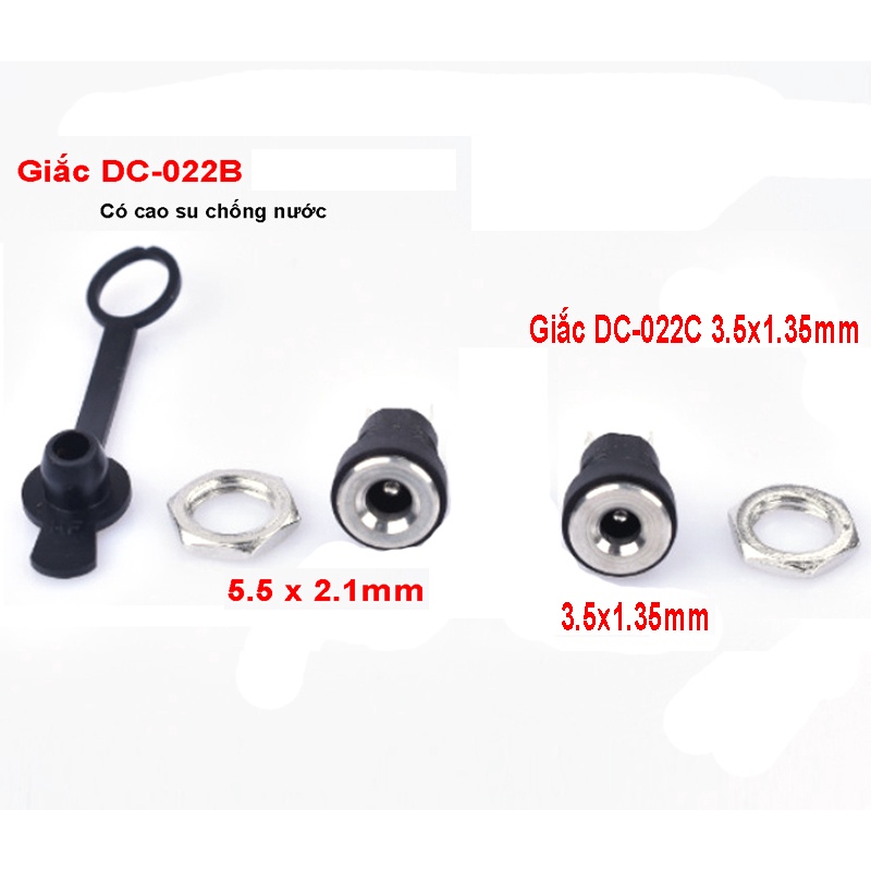 Giắc sạc DC-022B 5.5x2.1mm DC-022C 3.5x1.3mm phi 7.5mm