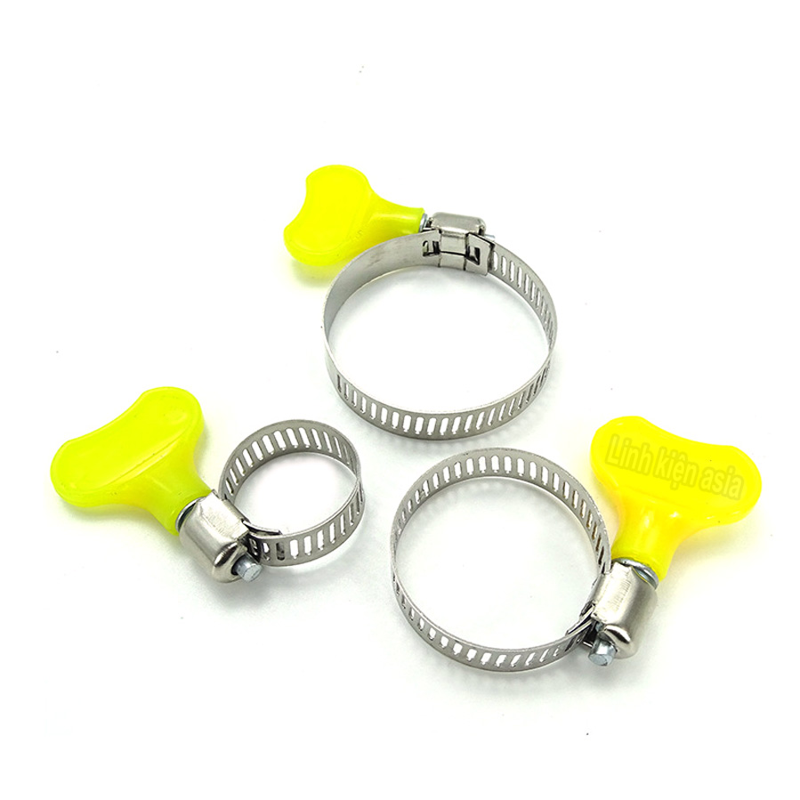 Vòng siết ống inox mạ kẽm - cổ dê có núm vặn màu vàng nhiều kích thước