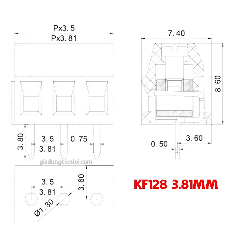 Combo 3 giắc nối dây nguồn domino KF126 KF128 KF301 vặn vít cố định