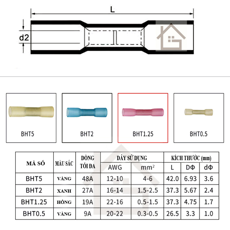 Combo 10 đầu cos BHT ép lạnh nối dây điện nhanh - co nhiệt chống thấm nước