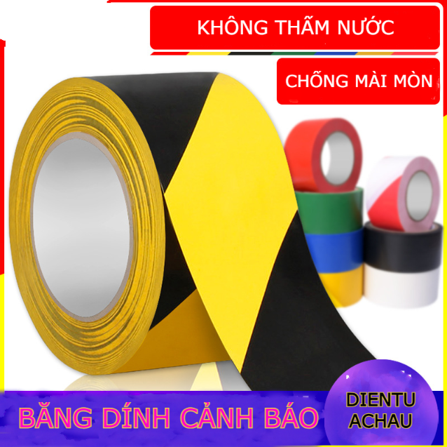 Cuộn băng keo PVC cảnh báo dán sàn nhà - decal dán nền rộng 48mm dài  15 mét