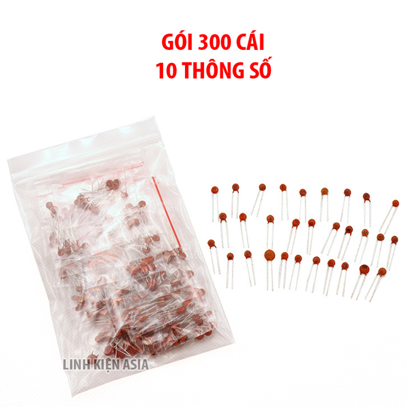 Gói 300 cái TỤ GỐM dẹt 2pf-0.1UF, tổng cộng 30 thông số, mỗi loại 10 cái