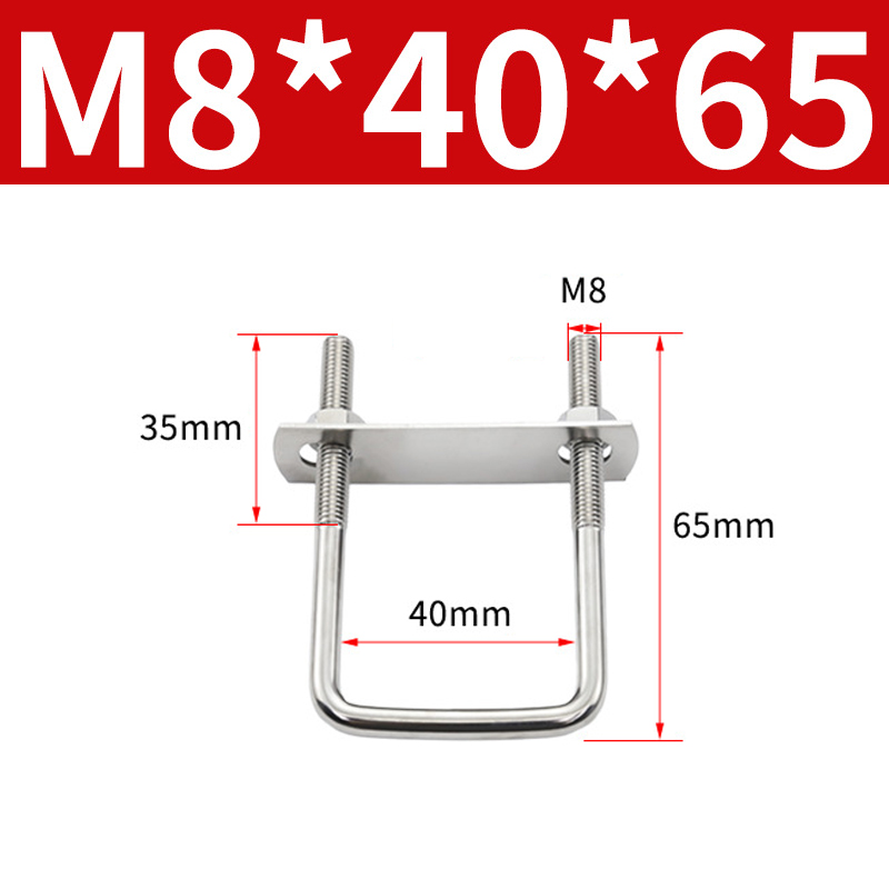 Kẹp chữ U Inox 304 – Bộ U-bolt 304 hình vuông bắt ống, khung thép, trụ cột