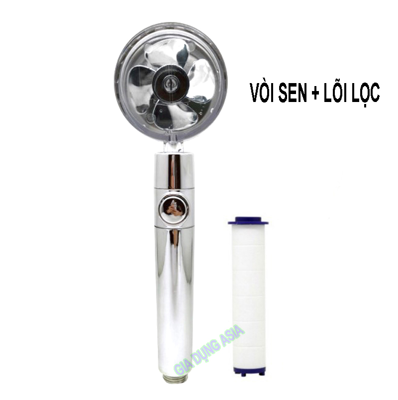 Vòi sen tăng áp cánh quạt xoay 360 độ có nút nhấn stop tiết kiệm nước