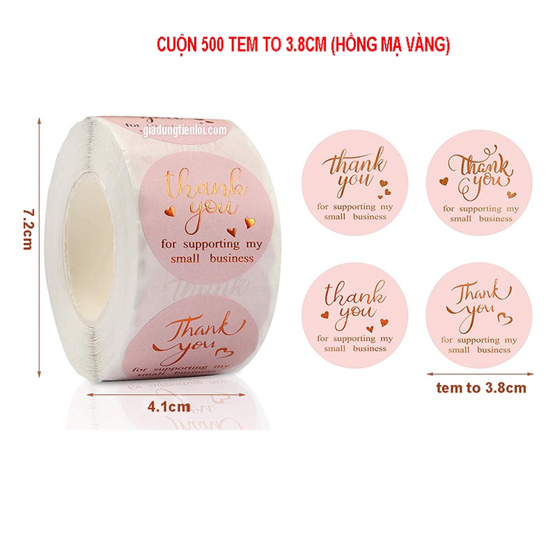 Cuộn 500 tem decal logo thank you kute