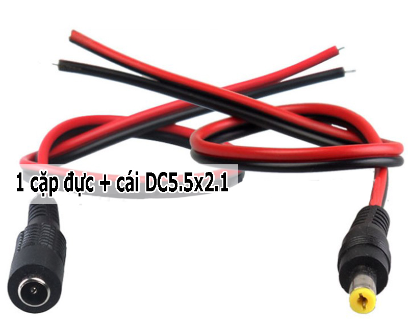 Dây nguồn giắc DC5.5x2.1 đực cái - kẹp cá sấu 3.5cm