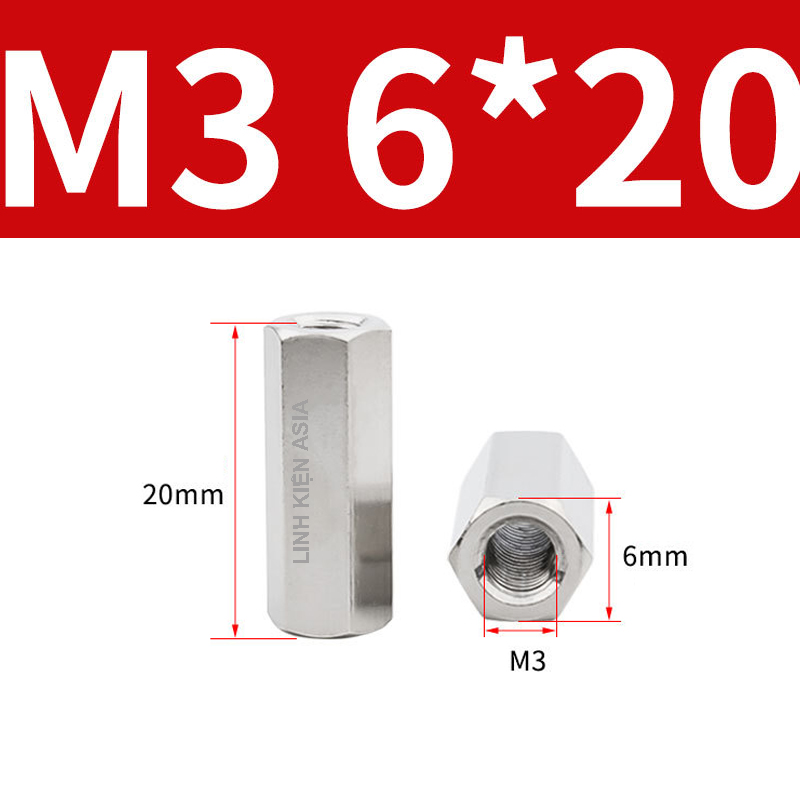 Khớp NỐI LỤC GIÁC nối ren trong inox 304 gia công chính xác