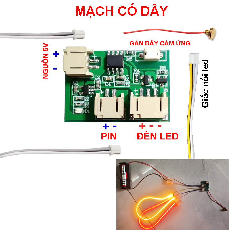 Mạch điều khiển cảm ứng dây đèn led 2 màu vàng + trắng (bán riêng)