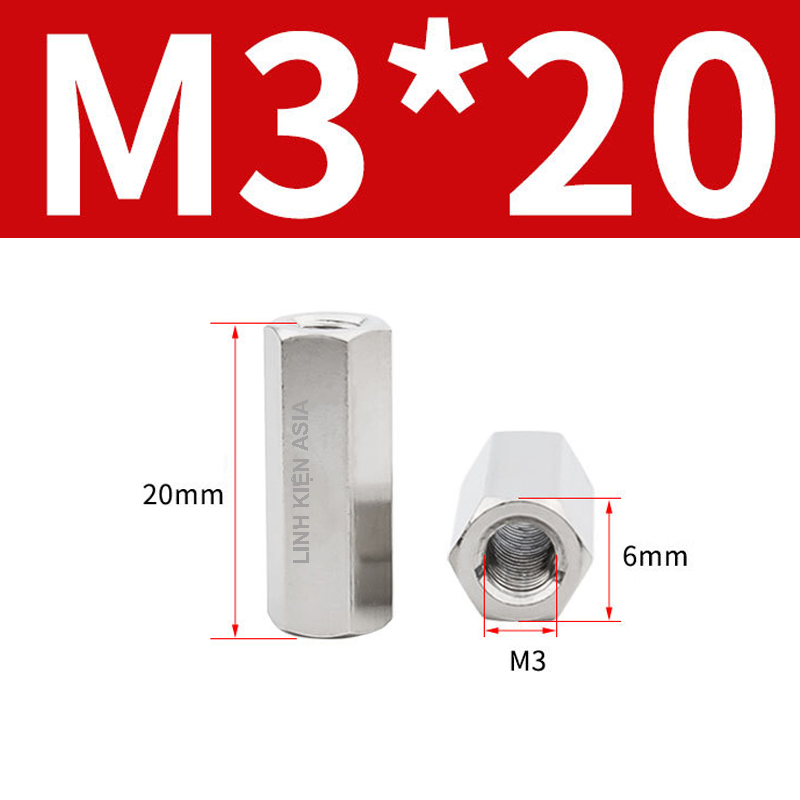 Khớp NỐI LỤC GIÁC nối ren trong inox 304 gia công chính xác