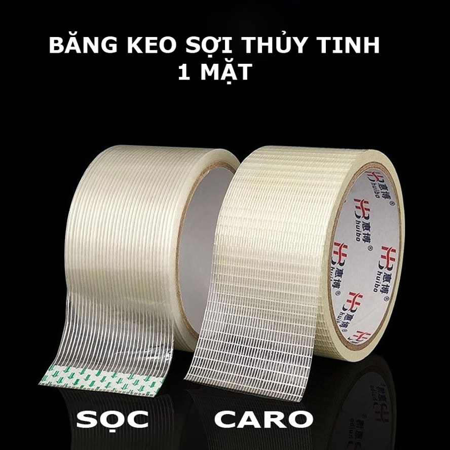 Băng keo 1 mặt sợi thủy tinh sọc và lưới dài 20 mét