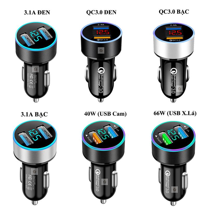 Tẩu đực sạc điện thoại trên ô tô chuyển 12-24V thành 5V với 2 cổng USB có đồng hồ đo vôn