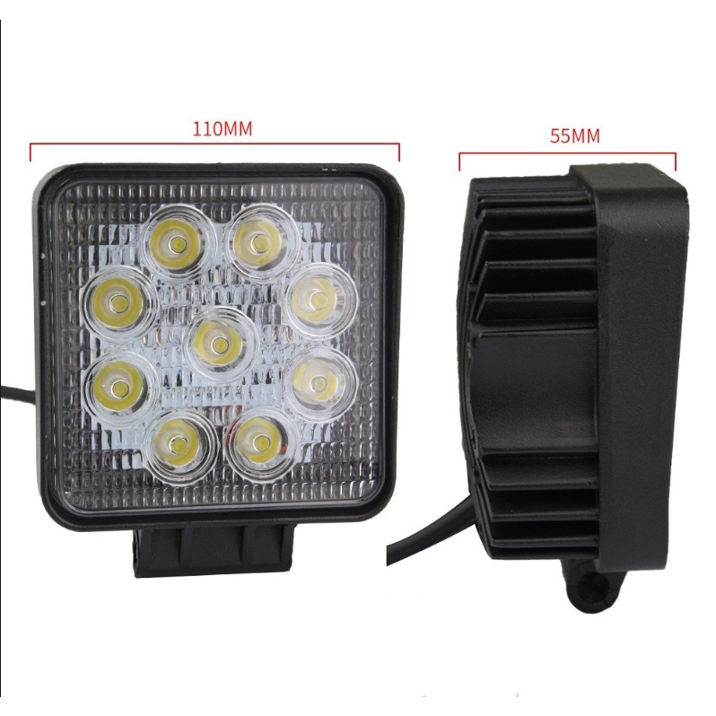 Đèn pha led 12-80V 27W (9 bóng led) dùng cho xe hơi, xe nâng, xe xúc