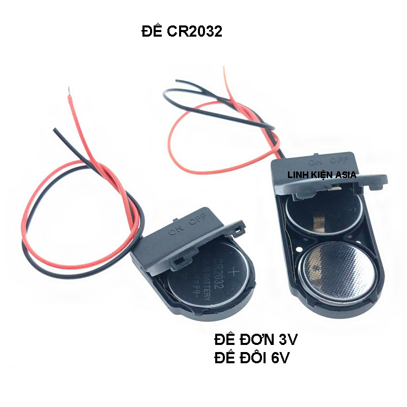 Combo 5 Đế nhựa gắn pin nút có công tắc CR2032 có dây và nắp đậy, hộp đựng pin cút áo