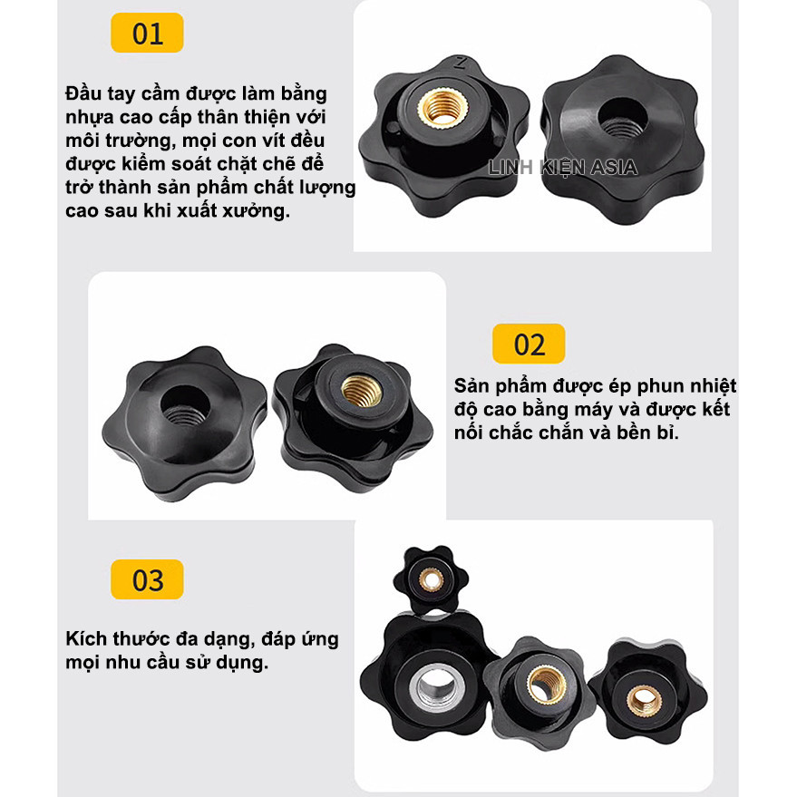 Combo 5 Núm siết ốc hình cánh hoa ren M4M5M6M8M10 lõi đồng