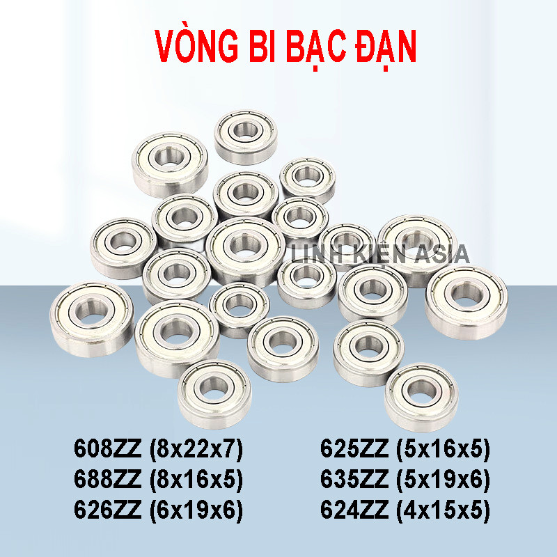 Combo 5 Vòng bi bạc đạn mini nhiều kích thước đường kính trong 3,4,5,6,8mm