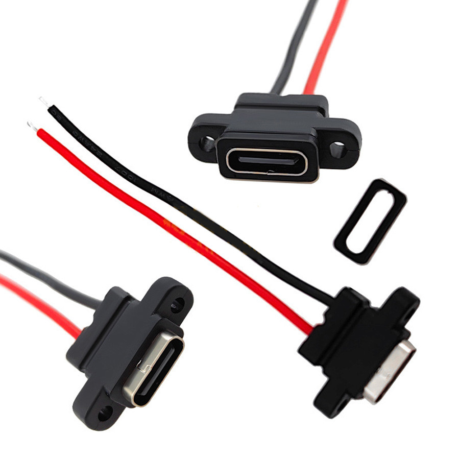 Combo 5 Giắc cắm TypeC 2P chống nước có dây dài 56mm có tai cố định