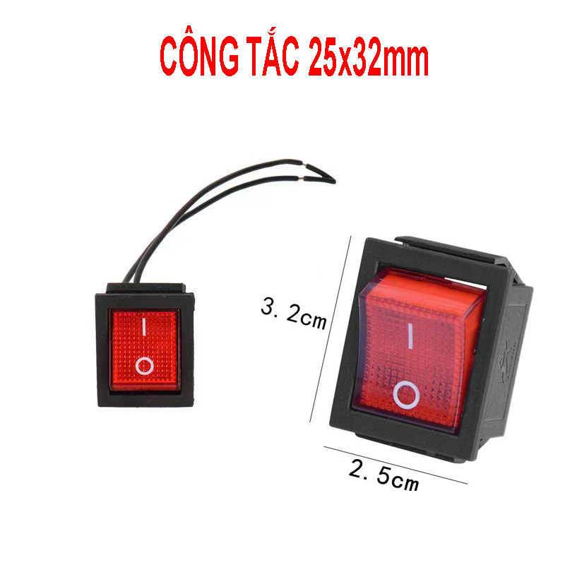 Combo 5 Công tắc to đen đỏ 25x32mm - khoét lỗ 22x30mm