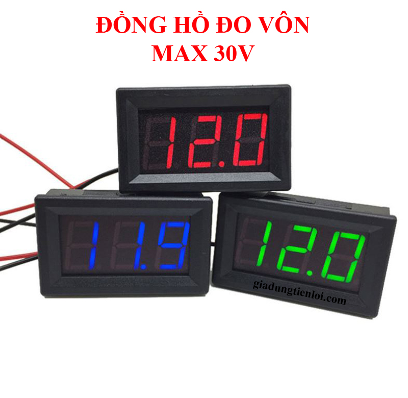 Đồng hồ led MAX30V - đo vôn DC tối đa 30V 48x29mm XANH LAM