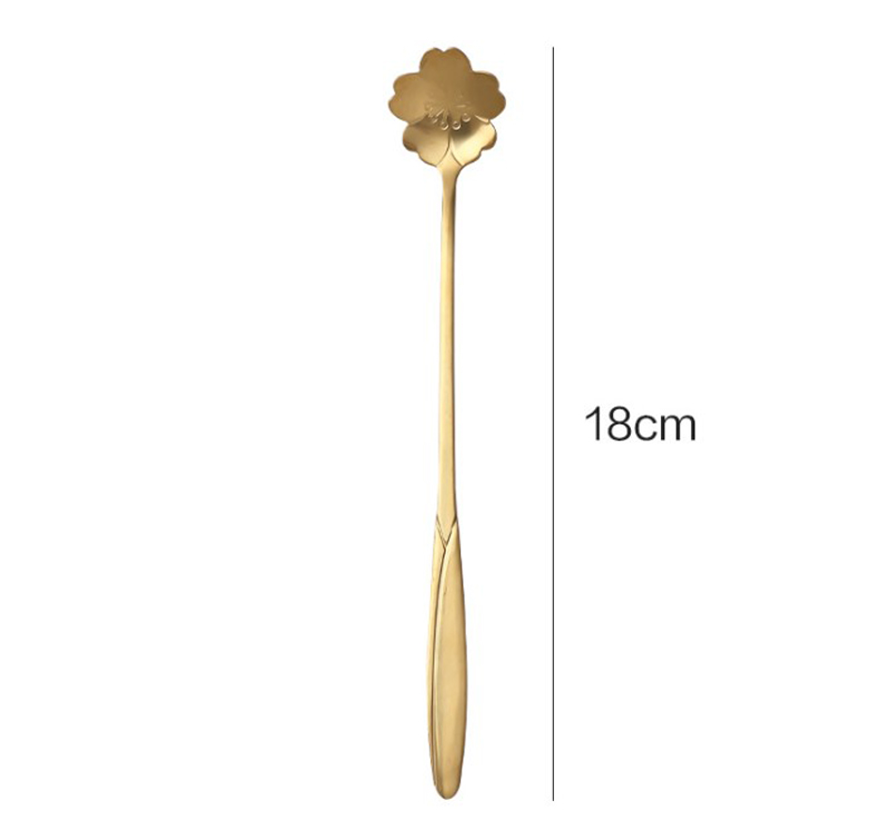Bộ 4 thìa cà phê Inox cán dài 18cm inox hình bông hoa phong cách Nhật Bản
