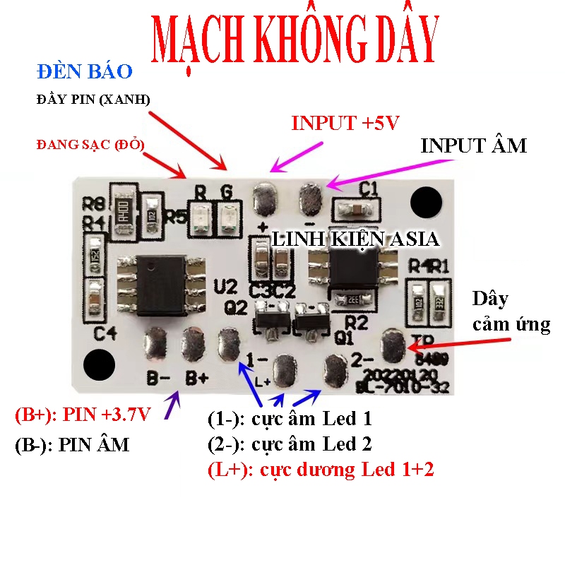 Mạch điều khiển cảm ứng dây đèn led 2 màu vàng + trắng (bán riêng)