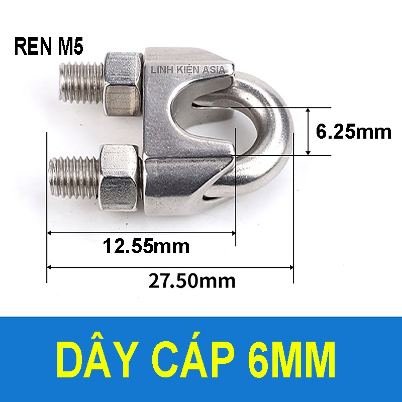 Kẹp cố định dây cáp inox 304 có 2 chân vặn ốc chắc chắn