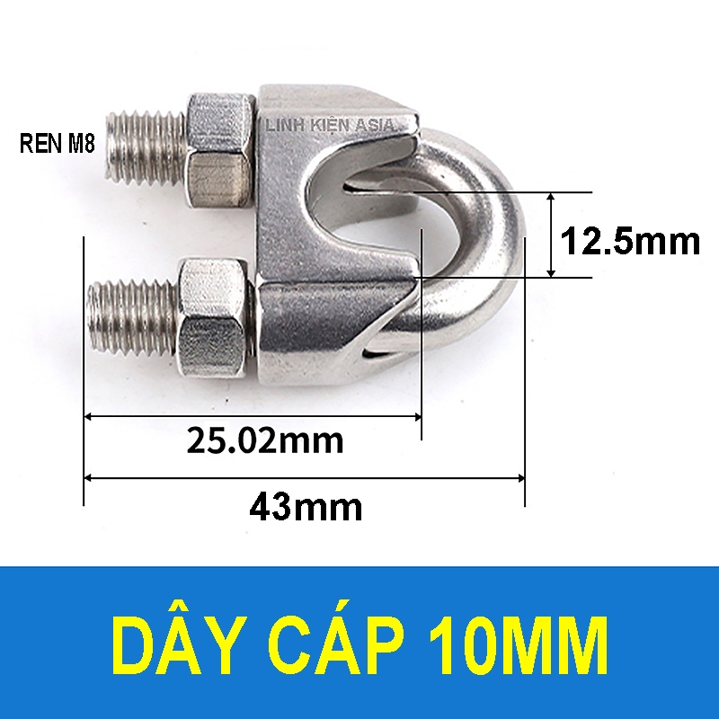 Kẹp cố định dây cáp inox 304 có 2 chân vặn ốc chắc chắn