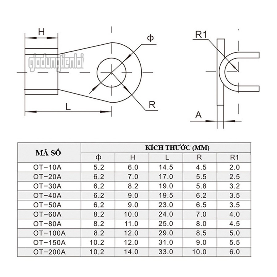 Combo 5/10 Đầu COS Đồng OT nối dây cỡ nhỏ cỡ lớn đủ Ampe