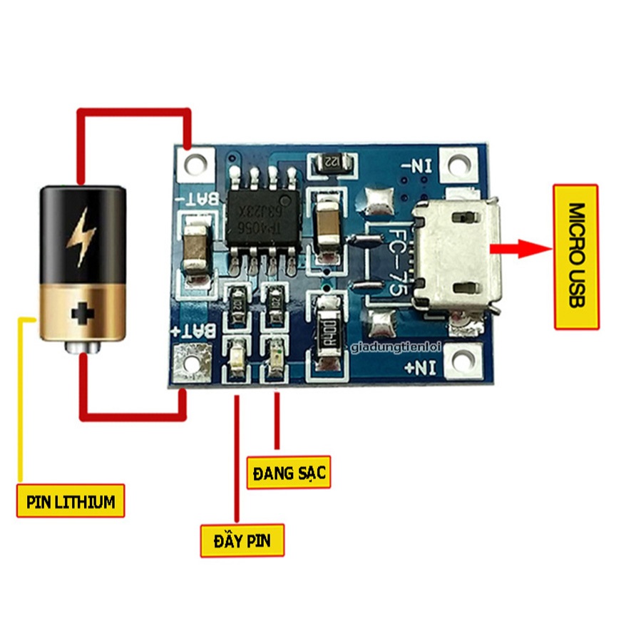 Combo 5 Mạch Sạc Pin Lithium - Li-ion - 18650 TP4056