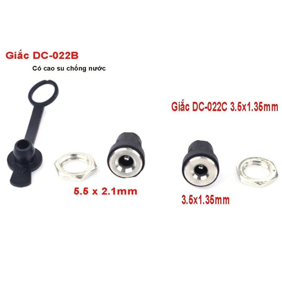 Giắc sạc DC-022B 5.5x2.1mm DC-022C 3.5x1.3mm phi 7.5mm