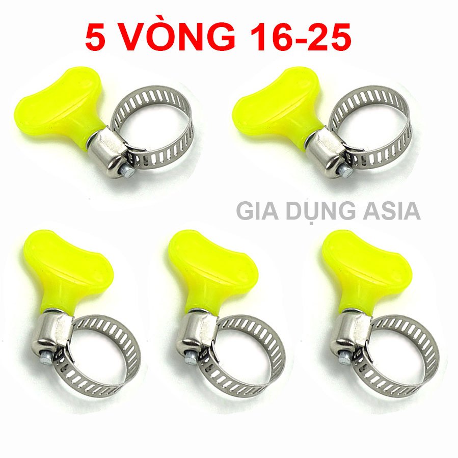 Combo 5 Vòng siết ống inox mạ kẽm - cổ dê có núm vặn màu vàng