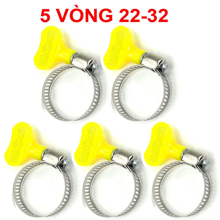Combo 5 Vòng siết ống inox mạ kẽm - cổ dê có núm vặn màu vàng